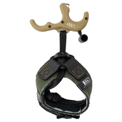 Exit Hunter thumb release with a wrist strap with web connection pictured in Tan B3 Archery