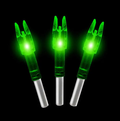 Halo Nocks from double take archery. Green lighted nocks
