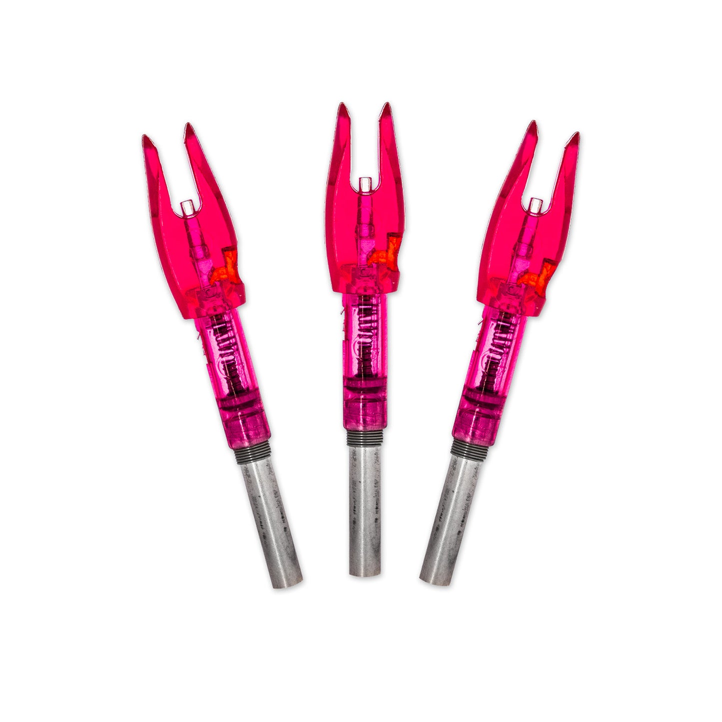 Pink lighted nocks not illuminated from Halo archery perfect for hunting deer and elk or just for fun