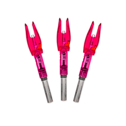 Pink lighted nocks not illuminated from Halo archery perfect for hunting deer and elk or just for fun